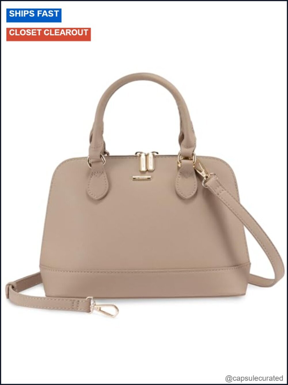 Faux Leather Crossbody Dome Satchel Handbag with Double Zip Women Purse